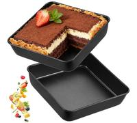 6 Inch Square Deep Cake Tin Set of 2 with Non-Stick Coating, Stainless Steel Rust Resistant Baking Tray, Easy Clean Brownie Cakes Mould, Non Toxic & Healthy Tins for Roasting Lasagna (Black)