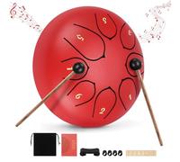 6 Inch Steel Tongue Drum D Key, 8 Tone Lotus Handpan Drum with Carry Bag, Mallets & Finger Picks, Easy Play Percussion Instrument for Meditation, Yoga, Music Beginners (Red)