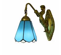 6 Inches Tiffany Mermaid Wall Lights, Stained Glass Wall Mount Sconce Fresh Petals Vintage Style Decorative Bedside Lamps for Bedroom Living Room Corridor Stairways(Blu)