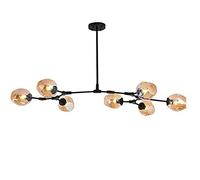 6 Industrial Iron Art Chandelier Mid Century Pendant Lighting Adjustable Ceiling Fixture for Hallway Bar Kitchen,Smoke Gray,8 Light Fixture(Amber,7 Lights)