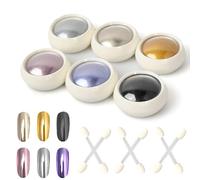 6 Jar Nail Art Pearlescent Powder, Nail Art Glitter Pulver with 6 Sponge Brushes, Chrome Nail Powders, Holographic Mirror Powder, Manicure Shiny Pearl Powder, Holo Mermaid Aurora Powder for Nails