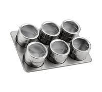 6 Jars With Tray Stainless Steel Magnetic Spice Rack Pot Herb Tin Jar Storage Holder Cook Stand