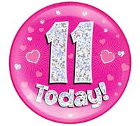 6" Jumbo Badge 11 Today Pink Holographic Dot