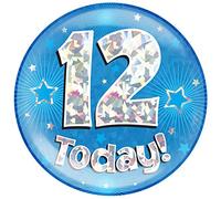 6" Jumbo Badge 12 Today Blue Holographic Cracked Ice