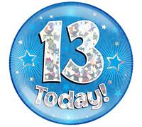 OAKTREE UK 633452 6" Jumbo Badge 13 Today Blue Holographic Cracked Ice