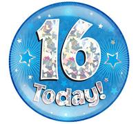 OAKTREE UK 633483 6" Jumbo Badge 16 Today Blue Holographic Cracked Ice