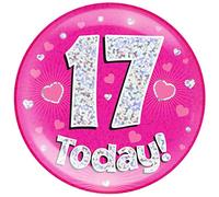 6" Jumbo Badge 17 Today Pink Holographic Dot