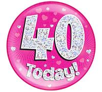 6" Jumbo Badge 40 Today Pink Holographic Dot