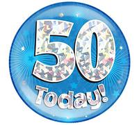 6" Jumbo Badge 50 Today Blue Holographic Cracked Ice