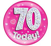 OAKTREE UK 633261 6" Jumbo Badge 70 Today Pink Holographic Dot