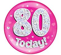 OAKTREE UK 633278 6" Jumbo Badge 80 Today Pink Holographic Dot