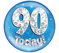 6" Jumbo Badge 90 Today Blue Holographic Cracked Ice