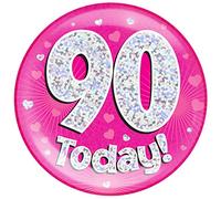 6" Jumbo Badge 90 Today Pink Holographic Dot