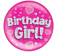 6" Jumbo Badge Birthday Girl Pink Holographic Dot