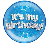 OAKTREE UK 633315 6" Jumbo Badge It's My Birthday Blue Holographic Cracked Ice