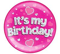 OAKTREE UK 633001 6" Jumbo Badge It's My Birthday Pink Holographic Dot