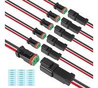 6 Kit Deutsch DT 2 pin Black Male Female Wiring Harness Deutsch Pigtail 2 Wire Way Waterproof Automotive Electrical Connector 16 AWG with Heat Shrink Tubing