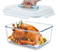 6 L Large Glass Storage Containers with Lids, 26 cup Big Marinade Food Containers, XL Extra Large Freezer Safe Storage Container Airtight for Rotisserie Chicken Meal Prep Turkey Watermelon Potluck