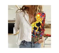 (6, L) Women Spring And Autumn Long Sleeve Polo Neck Fashion Print Loose Relaxed Comfortable Slim Elegant Commuter Popular Tops