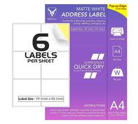 6 Labels Per A4 Sheet, 50 Sheets 300 Sticky Label, Printable Sticker Paper, iSOUL Matte Self Adhesive Address Mailing, Shipping, Postage, Laser & Inkjet Printer Compatible [Quickdry]