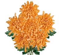 6'' Large Artificial Chrysanthemum Flowers with 25.6'' Long Stem, 6 pcs Golden Yellow Fake Silk Flowers Faux Spider Mums for Home Decor, Bridal, Wedding, Floral Arrangement, Autumn Decorations