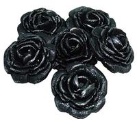 6 Large Edible Glittered Roses Flower Cake Topper Decorations (Black)