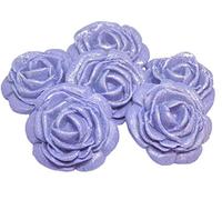 6 Large Edible Glittered Roses Flower Cake Topper Decorations (Purple)