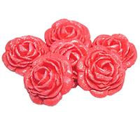 6 Large Edible Glittered Roses Flower Cake Topper Decorations (Red)
