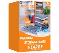 6 Large Vacuum Storage Bags,Space Saver Sealer Compression Bags for Blankets, Comforters, Pillows, Clothes Storage