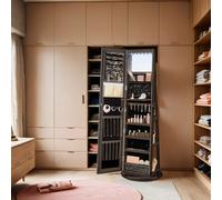6 LEDs Mirror Jewellery Cabinet, 360 Swivel Jewellery Storage Organiser, Lockable, Free-Standing Frameless Full-Length Mirror with Storage