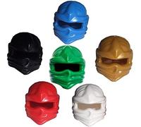 6 LEGO NINJAGO MINIFIGURE HOODS / NINJA HEAD WRAP MASKS - GOLD AND GREEN FOR LLOYD GARMADON, RED KAI, BLUE JAY, WHITE ZANE AND COLE BLACK