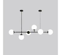 6-Light Black Linear Pendant Light with Round Milk Glass Shades Kitchen Island Fixture Mid Century Chandelier Black White Farmhouse Hanging Lamp for Dining Room Living Room Foyer Bar Restaurant