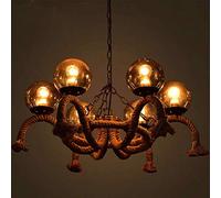 6-Light Handmade Hemp Rope Chandelier Ceiling Light American Country Glass Pendant Lights Fixture E27 Restaurant Light Creative Personality Loft Retro Hanging Lamp