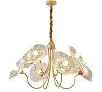 6-Light Lotus Leaf Pendant Light Glass Flower Chandelier for Living Room Ceiling Hanging Lamp Antique d Modern Large Foyer Chandelier for Entryway Dining Room Kitchen Farmhouse