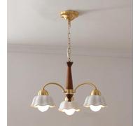 6-Light Mid Century Modern Chandelier Round Wood Pendant Light White Glass Flower Sputnik Hall Ceiling Vintage Rustic Hanging Lamp for Dining Room Living Bedroom Kitchen Foyer