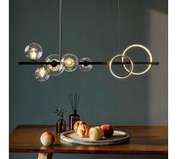 6-Light Mid Century Modern Silver Glass Pendant Light Black Amber Globe Chandelier Gold LED Ring Industrial Farmhouse Linear Ceiling Hanging Lamp for Dining Room Kitchen Bedroom