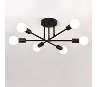 6-Light Nordic Chandelier Flush Ceiling Light E27 Lamp Socket Sputnik Lamp Ceiling Lighting for Living Room Dining Room Hallway,White+Warm White-5W, Black