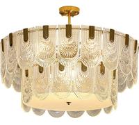 6-Light Round Glass Chandelier For Tall Ceilings 2 Tiers Texture Crystals Modern Pendant Light Nordic Vintage Gold Hanging Lamp For Kitchen Island Girls Bedroom Living Room Dining Room Foyer