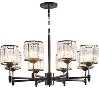 6-Light Vintage Black Crystal Chandelier For Dining Room Sputnik Large Rustic Farmhouse Ceiling Light Mid Century Modern Hanging Pendant Lamp Kitchen Island Bedroom Living Foyer