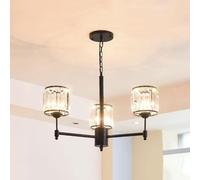 6-Light Vintage Black Crystal Chandelier For Dining Room Sputnik Large Rustic Farmhouse Ceiling Light Mid Century Modern Hanging Pendant Lamp Kitchen Island Bedroom Living Foyer