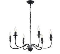 6 Lights Black Retro Industrial Vintage Chandelier Candle Light Adjustable Height Farmhouse Pendant Light for Bathroom Kitchen Living Room Foyer