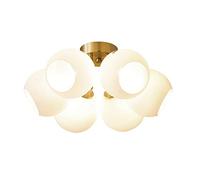 6-Lights Brushed Brass Lamp Globe Semi Flush Mount Ceiling with White Frosted Glass for Living Room,Mid Century Sputnik Chandelier-Copper. 6 Light