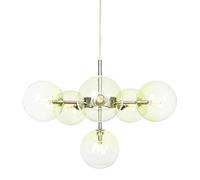 6-Lights Chandelier Pendant | Metal with Gradient Green Glass Globes Light Fixture | Classic Mid Century Style Modern Ceiling Sputnik Hanging Lighting Modern Chandeliers (Chrome)