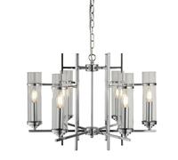 6 Lights Chrome Ceiling Fitting Pendant Light with Clear Glass Cylinder Shade