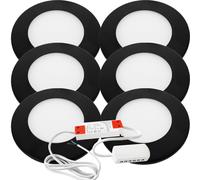 (6 Lights & Driver) BLACK Ultra-Slim Round Under Cabinet Surface Light & Driver - Warm White LED