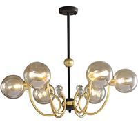 6 Lights Glass Chandelier Mid-Century Foyer Chandelier with Globe Glass Shade Magic Bean Pendant Light for Kitchen Island Living Room Bedroom Dining Room,/Base, Amber,Hanging Light