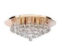 6 Lights Gold Finish Frame Flush Fitting Ceiling Light with Clear Crystal Drop