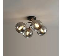 6 Lights Mid Century Decoration Home Clear Globe Semi Flush Mount Ceiling Light Fixture Black Gold Lighting Fixture Vintage Industrial Smoke Grey Glass Ceiling Lamp for Bedroom Kitchen