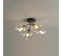 6 Lights Mid Century Decoration Home Clear Globe Semi Flush Mount Ceiling Light Fixture Black Gold Lighting Fixture Vintage Industrial Smoke Grey Glass Ceiling Lamp for Bedroom Kitchen