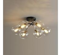 6 Lights Mid Century Decoration Home Clear Globe Semi Flush Mount Ceiling Light Fixture Black Gold Lighting Fixture Vintage Industrial Smoke Grey Glass Ceiling Lamp for Bedroom Kitchen